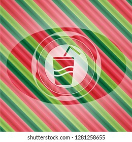 soda icon inside christmas colors badge.