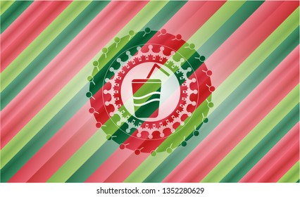 soda icon inside christmas colors style badge.