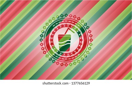 soda icon inside christmas colors style emblem.