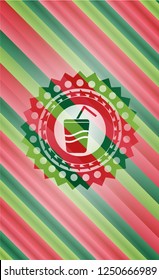 soda icon inside christmas style emblem.