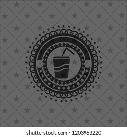 soda icon inside dark emblem. Retro