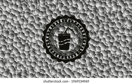 soda icon inside dark icon or emblem with bubbles background. Vector Illustration. Detailed. 