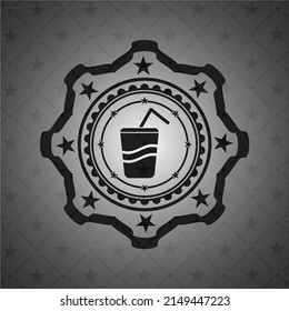 soda icon inside dark emblem. 