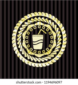 soda icon inside gold badge or emblem