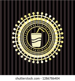 soda icon inside gold emblem or badge