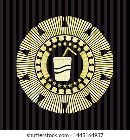 soda icon inside gold emblem