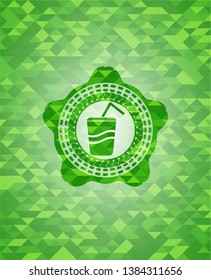 soda icon inside green mosaic emblem