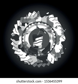 soda icon inside grey camo emblem