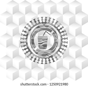 soda icon inside grey emblem. Retro with geometric cube white background