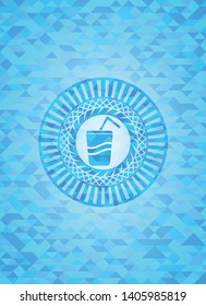 soda icon inside light blue mosaic emblem