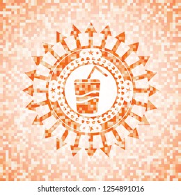 soda icon inside orange mosaic emblem with background