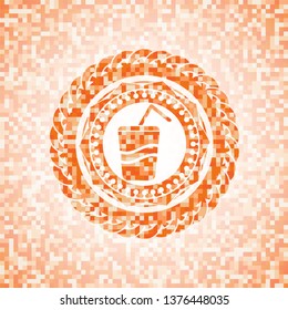 soda icon inside orange mosaic emblem
