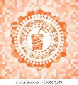 soda icon inside orange mosaic emblem