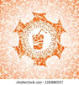 soda icon inside orange tile background illustration. Square geometric mosaic seamless pattern with emblem inside.