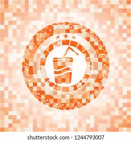 soda icon inside orange tile background illustration. Square geometric mosaic seamless pattern with emblem inside.