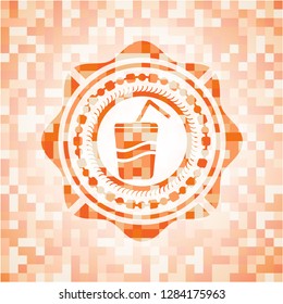 soda icon inside orange tile background illustration. Square geometric mosaic seamless pattern with emblem inside.