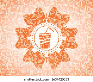 soda icon inside orange tile background illustration. Square geometric mosaic seamless pattern with emblem inside.