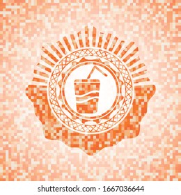 icono de refresco dentro de la ilustración de fondo de mosaico naranja. Mosaico geométrico cuadrado sin fisuras con emblema interior.