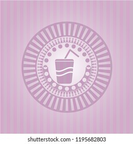 soda icon inside pink emblem. Retro