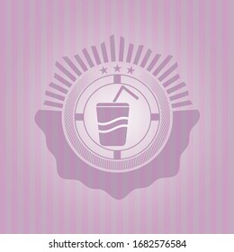 soda icon inside pink emblem. Retro