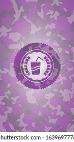 soda icon inside pink and purple camouflaged emblem