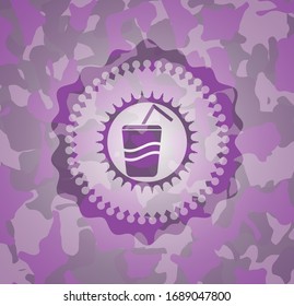 soda icon inside pink and purple camouflaged emblem