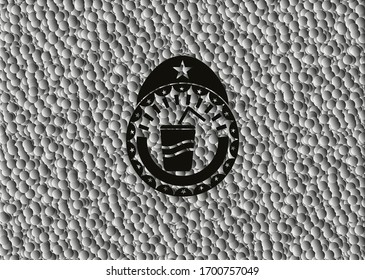 Soda-Symbol in einem realistischen schwarzen Emblem mit Blasenhintergrund. Vektorillustration Illustration. Detaillierte Angaben.