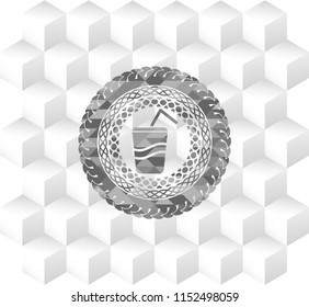 soda icon inside realistic grey emblem with cube white background