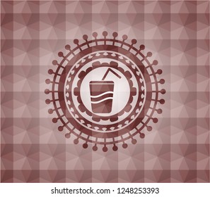 soda icon inside red emblem with geometric background. Seamless.