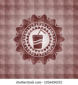 soda icon inside red emblem or badge with geometric pattern background. Seamless.