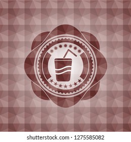 soda icon inside red geometric pattern emblem. Seamless.