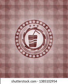 soda icon inside red geometric pattern emblem. Seamless.