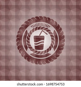 soda icon inside red geometric pattern emblem. Seamless.
