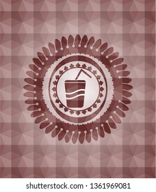 soda icon inside red seamless badge with geometric pattern background.