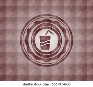 soda icon inside red seamless geometric emblem.