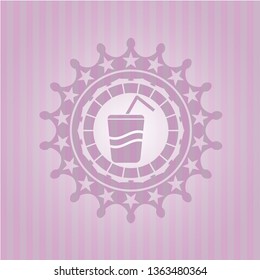 soda icon inside retro pink emblem