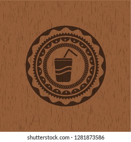 soda icon inside retro wood emblem