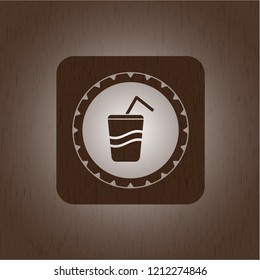 soda icon inside retro wooden emblem