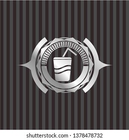soda icon inside silver badge or emblem
