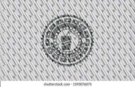 soda icon inside silver color emblem or badge. Scales pattern. Vector Illustration. Detailed.