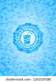 soda icon inside sky blue mosaic emblem