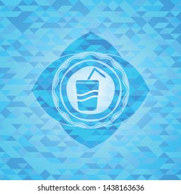soda icon inside sky blue mosaic emblem
