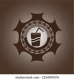 soda icon inside vintage wood emblem