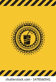 soda icon inside warning sign, black grunge emblem. Vector Illustration. Detailed.