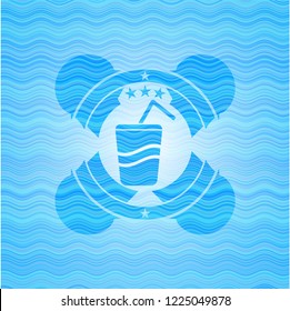 soda icon inside water wave concept badge background.