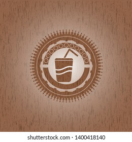 soda icon inside wood emblem. Vintage.