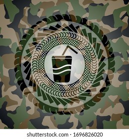 soda icon on camouflaged pattern