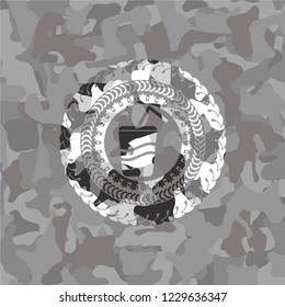 soda icon on grey camouflage texture