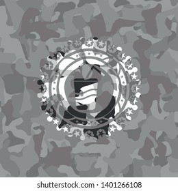 soda icon on grey camouflage texture