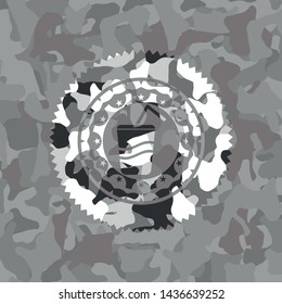 soda icon on grey camouflaged pattern